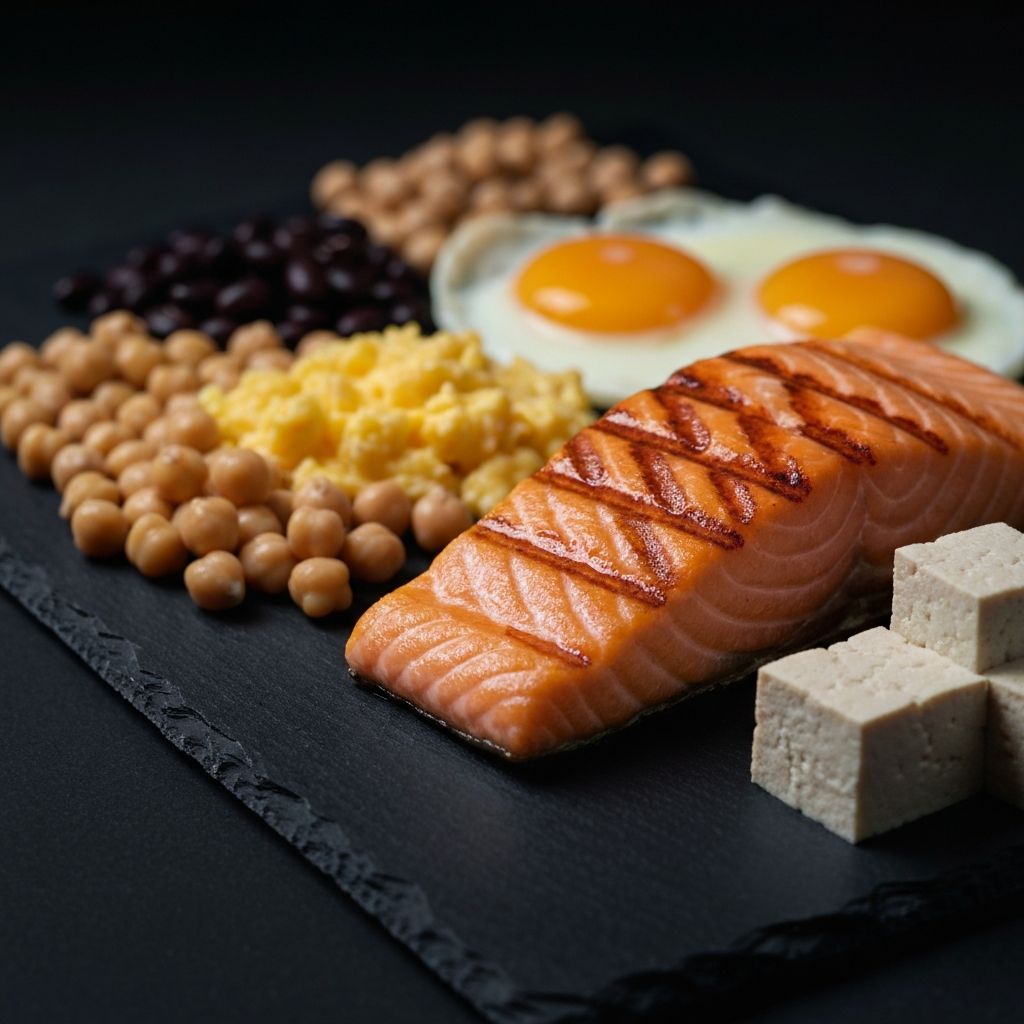 Protein-rich whole foods including fish, eggs and legumes